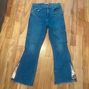 7 For All Mankind Blue Denim Flare Jeans with Sequin Inset